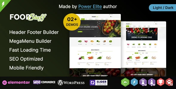 Food Stuff WP - Multipurpose Elementor WooCommerce Theme WordPress theme homepage layout for a food WooCommerce store
