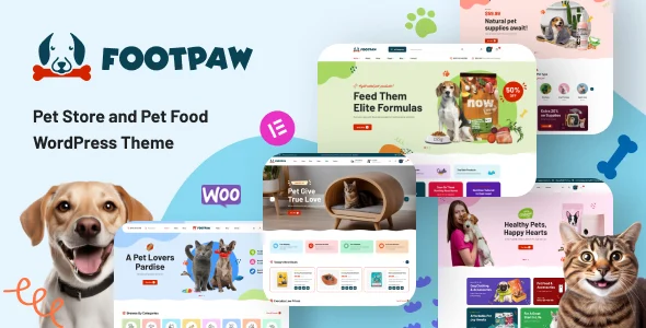 FootPaw - Pet Store WordPress Theme WordPress theme homepage layout for a animal WooCommerce store