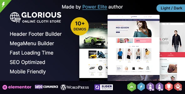 Glorious WP - Multi-purpose Elementor WooCommerce Responsive Theme WordPress theme homepage layout for a auto WooCommerce store