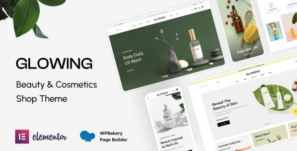 Glowing – Beauty & Cosmetics Shop Theme WordPress theme homepage layout for a beauty WooCommerce store