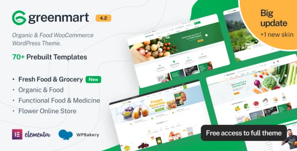 GreenMart – Organic & Food WooCommerce WordPress Theme WordPress theme homepage layout for a dokan WooCommerce store