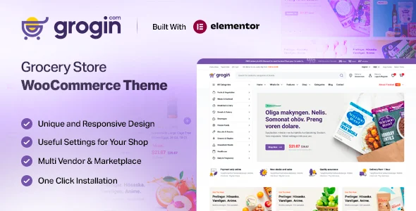 Grogin - Grocery Store WooCommerce WordPress Theme WordPress theme homepage layout for a delivery WooCommerce store