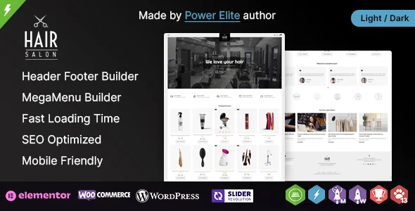 Hair Salon - WooCommerce Responsive Theme WordPress theme homepage layout for a black WooCommerce store