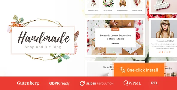 Handmade Shop - Handicraft Blog & Store Creative WordPress Theme WordPress theme homepage layout for a blog WooCommerce store