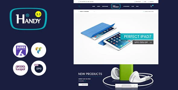 Handy Shop - Digital RTL Responsive WooComerce WordPress Theme WordPress theme homepage layout for a auto parts WooCommerce store