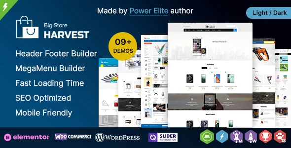 Harvest WP - Multipurpose Elementor WooCommerce Theme WordPress theme homepage layout for a electronics WooCommerce store
