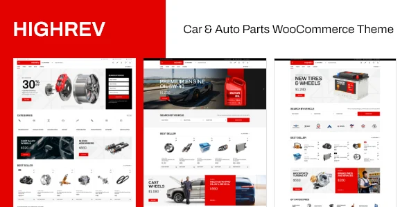 HighRev - Car & Auto Parts WooCommerce WordPress Theme WordPress theme homepage layout for a auto WooCommerce store
