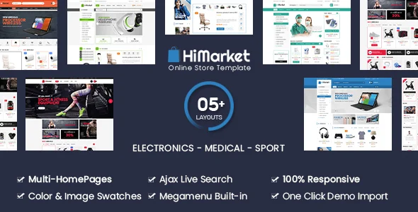 HiMarket - Electronics Store/Medical/Sport Shop WooCommerce WordPress Theme WordPress theme homepage layout for a ecommerce WooCommerce store