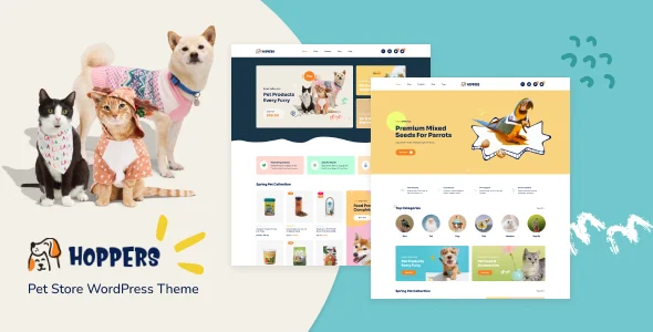 Hoppers – Pet Store WordPress Theme with AI WordPress theme homepage layout for a animal WooCommerce store