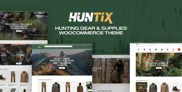 Huntix – Hunting Gear & Supplies WooCommerce Theme WordPress theme homepage layout for a adventure WooCommerce store