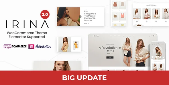 IRINA - Elementor WooCommerce Theme WordPress theme homepage layout for a clean WooCommerce store