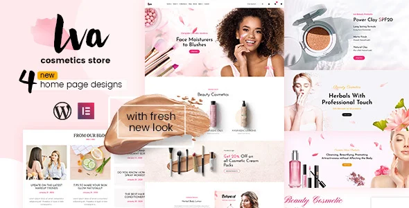 Iva -  Beauty Cosmetics Shop WordPress Theme WordPress theme homepage layout for a beauty WooCommerce store