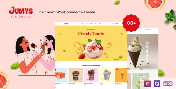 Jumys – Ice Cream WooCommerce WordPress Theme with AI WordPress theme homepage layout for a candy WooCommerce store