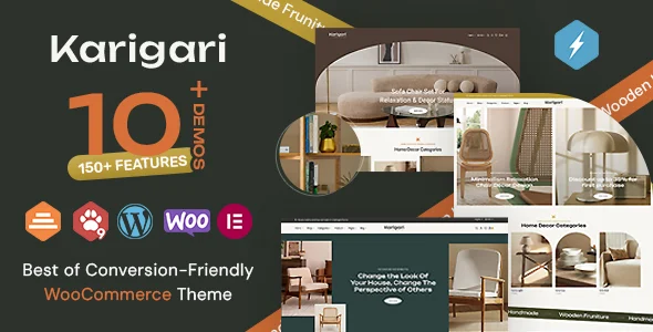 Karigari - Professional Furniture & Home Decor WooCommerce Theme WordPress theme homepage layout for a art WooCommerce store