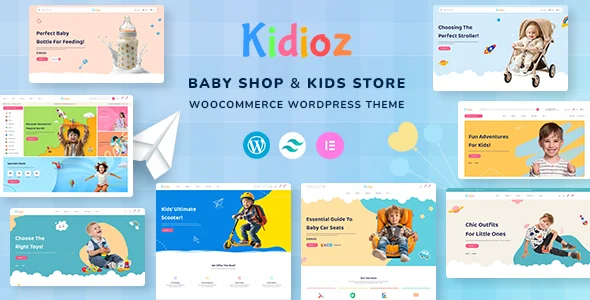 Kidioz - Baby Shop & Kid Store WooCommerce WordPress Theme WordPress theme homepage layout for a baby accessories WooCommerce store