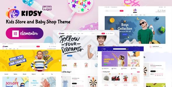 Kidsy – Kids Store and Baby Shop WooCommerce WordPress Theme with AI WordPress theme homepage layout for a baby WooCommerce store