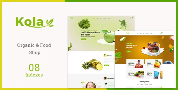 Kola - Organic & Food WooCommerce WordPress Theme with AI WordPress theme homepage layout for a builder WooCommerce store