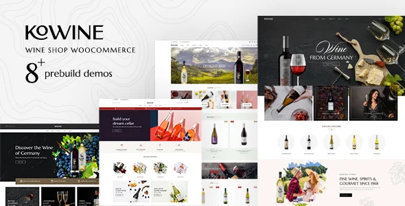Kowine – Wine Store WordPress Theme with AI WordPress theme homepage layout for a alcohol WooCommerce store