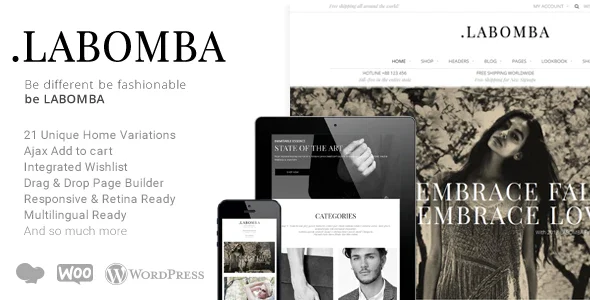 Labomba - Responsive Multipurpose WordPress Theme WordPress theme homepage layout for a clean WooCommerce store