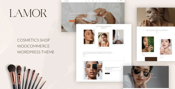 Lamor – Beauty and Cosmetics Store WordPress Theme with AI WordPress theme homepage layout for a beauty WooCommerce store