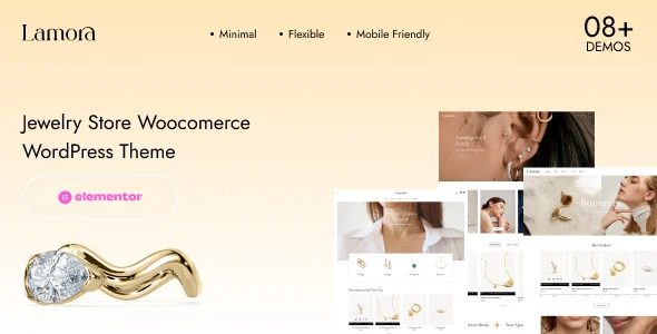 Lamora – Jewelry Store WooCommerce WordPress Theme with AI WordPress theme homepage layout for a clean WooCommerce store