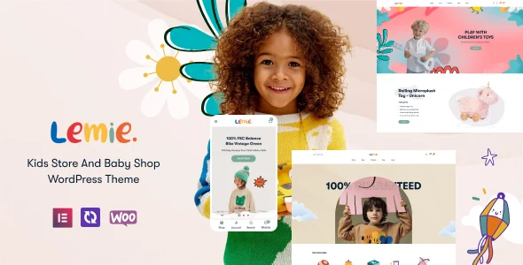 Lemie – Kids Store and Baby Shop WordPress Theme with AI WordPress theme homepage layout for a baby WooCommerce store