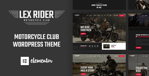 LexRider - Motorcycle Club WordPress Theme WordPress theme homepage layout for a auto vehicle WooCommerce store