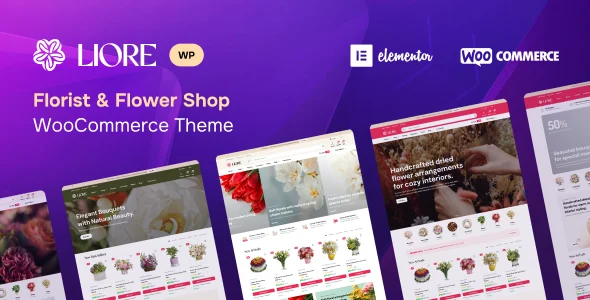 Liore - Florist & Flower Shop WooCommerce Theme WordPress theme homepage layout for a bouquet WooCommerce store