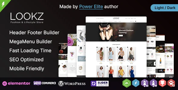 Lookz WP - Multipurpose Elementor Wordpress WooCommerce Theme WordPress theme homepage layout for a clothes WooCommerce store