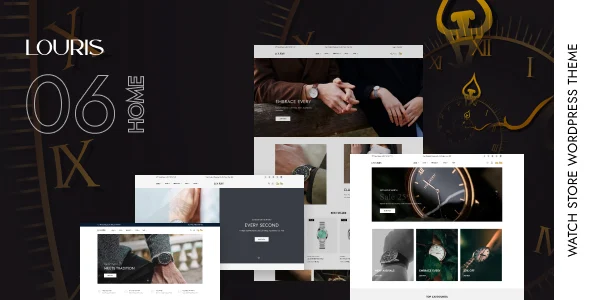 Louris – Watch Store WordPress Theme with AI WordPress theme homepage layout for a clean WooCommerce store