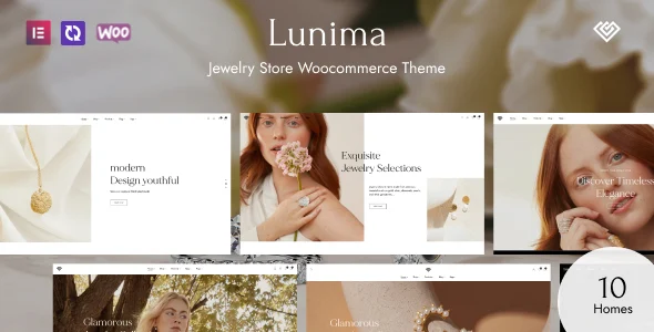 Lunima – Jewelry Store WooCommerce WordPress Theme with AI WordPress theme homepage layout for a clean WooCommerce store