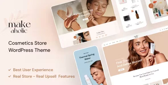 Makeaholic - Beauty Cosmetics WordPress Theme WordPress theme homepage layout for a beauty WooCommerce store