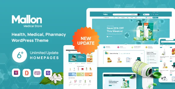Mallon - Medical Store Elementor WooCommerce WordPress Theme WordPress theme homepage layout for a clean WooCommerce store