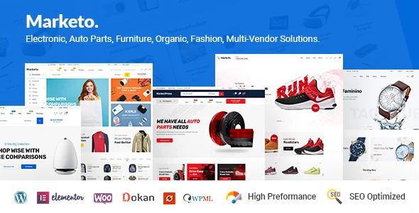 Marketo - eCommerce & Multivendor Marketplace Woocommerce WordPress Theme WordPress theme homepage layout for a ecommerce WooCommerce store