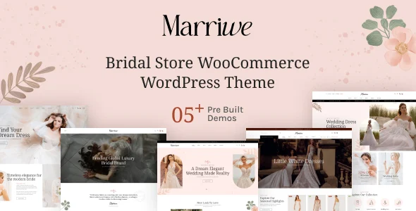 Marriwe - Bridal Store WooCommerce WordPress Theme WordPress theme homepage layout for a bridal accessories WooCommerce store