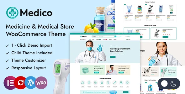 Medico - Medical and Healthcare Store WordPress Theme WordPress theme homepage layout for a doctor WooCommerce store