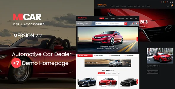 Micar -  Auto Dealer RTL WooCommerce WordPress for Car and Moto Theme WordPress theme homepage layout for a auto WooCommerce store