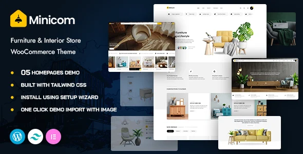 Minicom - Furniture & Interior Store WooCommerce WordPress Theme WordPress theme homepage layout for a clean furniture theme WooCommerce store