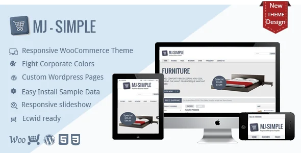 MJ Simple - Responsive WooCommerce theme WordPress theme homepage layout for a blue WooCommerce store