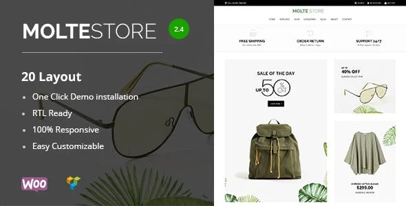 Molte  Fashion and Food WooCommerce Theme WordPress theme homepage layout for a auto parts WooCommerce store