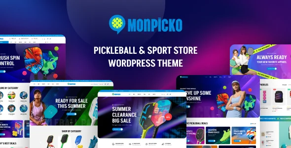 Monpicko - Pickleball Sport Store WordPress Theme WordPress theme homepage layout for a ecommerce WooCommerce store