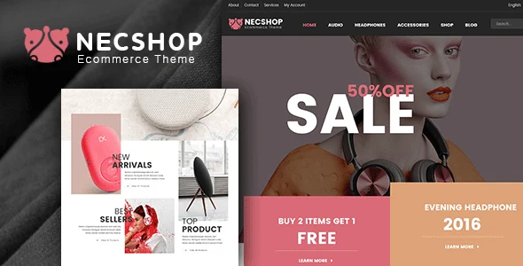 Nec Shop - HiTech RTL Responsive Multipurpose WooCommerce WordPress Theme WordPress theme homepage layout for a auto parts WooCommerce store