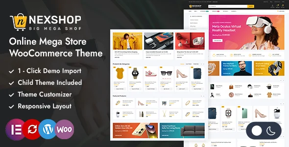 Nexshop - Mega Store Elementor WooCommerce Theme WordPress theme homepage layout for a auto parts WooCommerce store