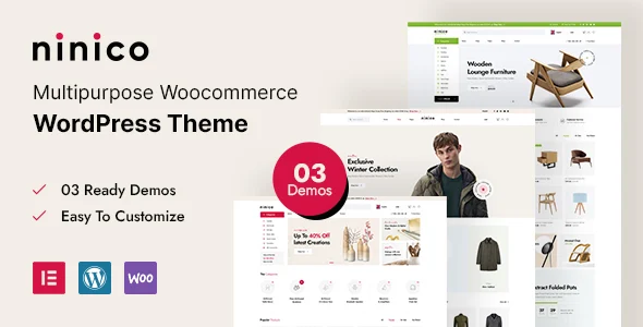 Ninico - Minimal WooCommerce WordPress Theme WordPress theme homepage layout for a ecommerce WooCommerce store