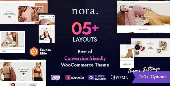 Nora - WooCommerce Theme for Fashion Stores WordPress theme homepage layout for a apparel WooCommerce store