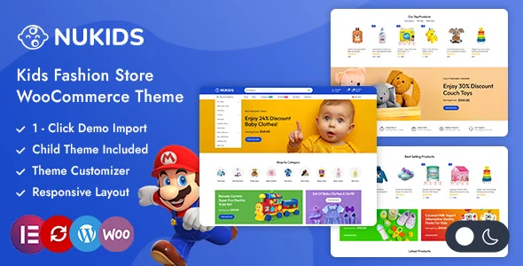 Nukids - Kidswear & Toy Store Elementor WooCommerce Theme WordPress theme homepage layout for a accessories WooCommerce store