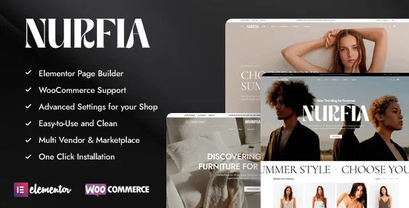 Nurfia - Fashion & Furniture WooCommerce Theme WordPress theme homepage layout for a boutique WooCommerce store