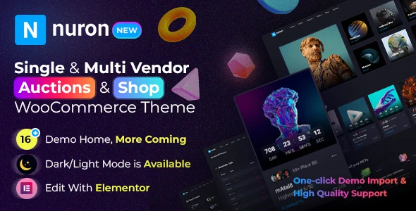 Nuron - Multi Vendor Auctions & NFT WooCommerce Theme WordPress theme homepage layout for a auction WooCommerce store