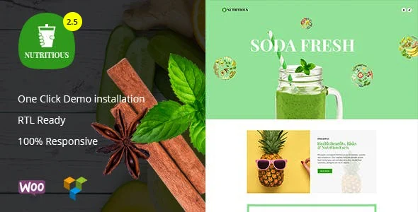 Nutritious - Vitamin Juice WooCommerce Theme WordPress theme homepage layout for a fresh WooCommerce store