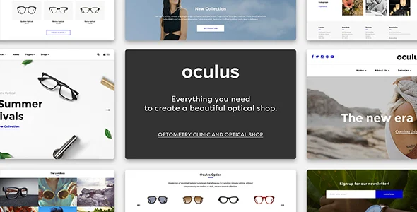 Oculus - Creative Sunglasses WooCommerce Shop WordPress theme homepage layout for a clinic WooCommerce store